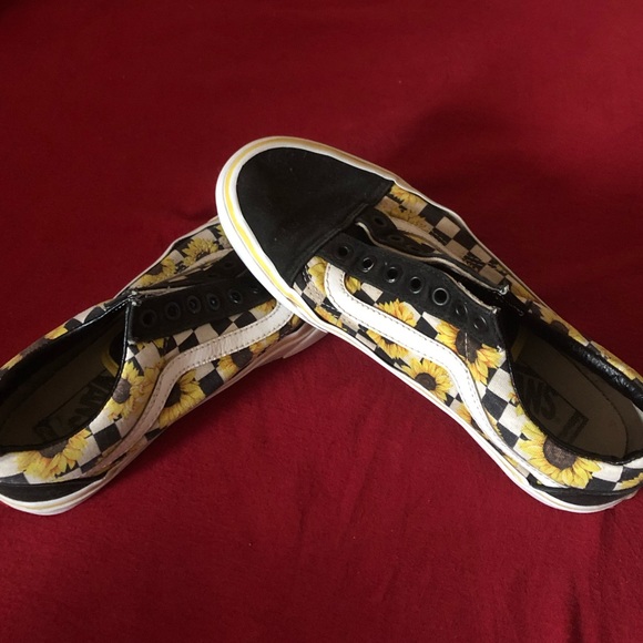 black and white checkered sunflower vans